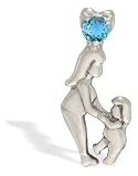 14K White Gold Genuine Round Blue Topaz Mother with Child Pendant
