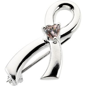 Beautiful! 14k White gold 23.50X11.50MM Polished w Pink Sapphire Breast Cancer Awareness Brooch