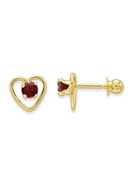 MadiK® Childrens 14K Yellow Gold 3mm Garnet Birthstone Heart Post Earrings