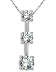 1.0 Carat I1 Diamond G-H Three Stone Charm Pendant 14K Yellow / White Gold Chain