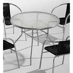 Ambientehome 70238 Glastisch inklusive Schirmloch rund � ca. 1 meter Aluminium mit Glas