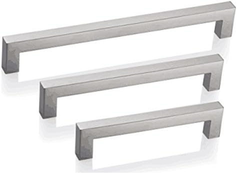 UniDecor Stianless Steel Grade 304 Square Bar Cabinet and Furniture Pull Handles - 3" Hole Centers - Hollow - Satin Finish - (25 Pack)