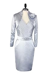 Plus Size V-neck  Beaded Backless Long Sleeves Sleeveless Satin Sheath Cocktail Knee Length Tea Length Mother-of-the-Bride Dress/Party Dress  With Ruffles