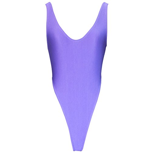 iEFiEL Womens One Piece High Cut Leotard Thong Bodysuit (Purple)