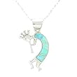 Southwestern Blue Opal Inlaid Kokopelli Pendant in Sterling Silver by Native American Indian Artist Calvin Begay on 16" Sterling Bead and Bar Chain , #7778