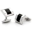 Rhodium Brass Cufflink with Jet Agate