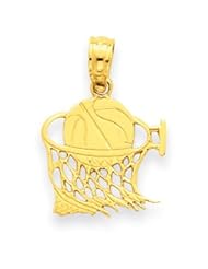 14k Gold Basketball in Net Pendant