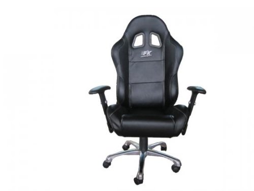 Bürostuhl Sportsitz mit Armlehne, Kunstleder schwarz, Naht weiß