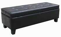Big Sale Black Leather Tufted Storage Bench Ottoman
