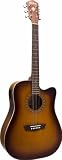 Washburn WD7SCE Dreadnought Cutaway Acoustic-Electric Guitar Bundle with 10-Foot Instrument Cable, Tuner, Strap, Strings, String Winder, Pick Card, and Polishing Cloth - Tobacco Burst
