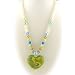 Green Murano Style Glass Heart Pendant and Freshwater Pearl Necklace
