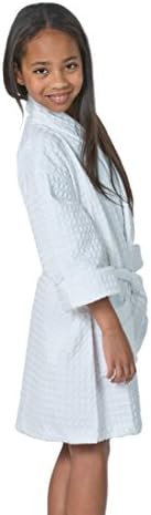 Thirsty Towels Children's Turkish Cotton Waffle Robe for Boys and Girls (A 6-8, White/White Trim)