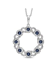 1.82ct tw Circle Pendant with Sapphire and Diamonds Set in 14k Gold