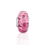 Bling Jewelry 925 Sterling Silver Swirl Murano Pink Glass Bead Pandora Charm Compatible