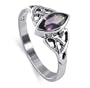 Sterling Silver Marquise Shaped Amethyst Cubic Zirconia with Solitaire Celtic Endless Knot Design Polished Finished 2mm Band Ring Size 5