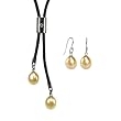 Forever Friends Peach Pink Cultured Pearl Leather Bar Slider Lariat Necklace & Pearl Drop Earrings Sterling Silver Set Forever Friends Peach Pink Cultured Pearl Leather Bar Slider Lariat Necklace & Pearl Drop Earrings Sterling Silver Set