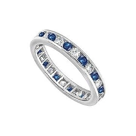 Diamond and Blue Sapphire Eternity Band : 14K White Gold  2.00 CT TGW