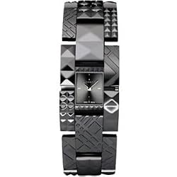 Authentic Burberry Womens Black Stainless Steel Etched Check Watch BU1176