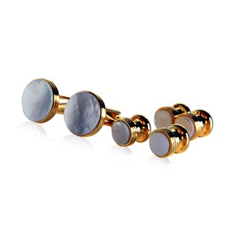 Mens Mother of Pearl and 14kt Gold Overlay Cufflinks and Studs Formal Set