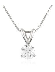 Platinum Round Basket Setting 3-Prong Diamond Solitaire Pendant Necklace (1/2 ct, G-H Color, VS1-VS2 Clarity), 18"