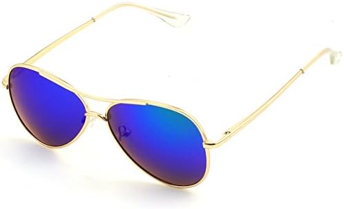 Glasses Queen D512 Kids Polarized Sunglasses Wayfarer Style Age 3-10(Gold-Blue Green)