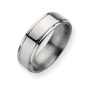 Titanium Ridged Edge 7mm Polished Band Ring