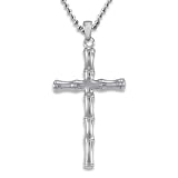 Polished Stainless Steel Bamboo Style Cross on a 24 Inch Chain