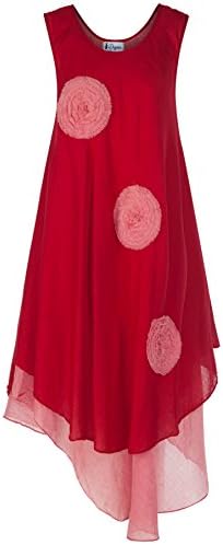 100% Cotton Dress 4 Color Hippie Lagenlook Boho Hobo By Degaro NANDR177 (Red)