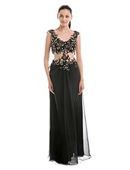 Sexy V-neck Beaded Lace Backless Floral Print Chiffon Evening Dress/Homecoming Dress/Bridesmaid Dress/Prom Dress 