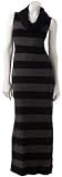 Mudd Womens Juniors Black Gray Striped Cowlneck Full Length Maxi Sweater Dress S Small