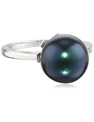14k White Gold 10-10.5mm Black Freshwater Cultured Pearl Solitaire Ring, Size 5