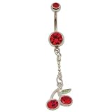 14 Gauge 3/8 Red Gem Cherries Charm - Surgical Steel Curved Barbell For Tongue Area