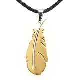 (Holiday Sale Free Shipping) Classic Stainless Steel Golden Feather Pendant Necklace with Chains