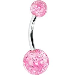 Pink Ultra Glitter Acrylic Belly Ring