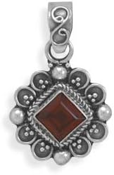 Diamond Shape Faceted Garnet Pendant