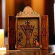 Painted wood retablo, 'Cross of Lamentation'