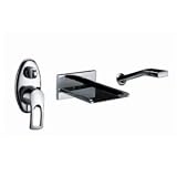 Single Handle Wall Mount Waterfall LED Bath Tub Filler Faucet with Hand Shower, Chrome
