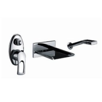 Single Handle Wall Mount Waterfall LED Bath Tub Filler Faucet with Hand Shower, Chrome