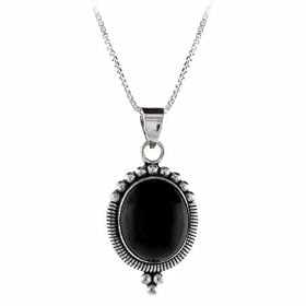 Sterling Silver Genuine Onyx Stone Bali Beaded Oval Pendant by Onyx Pendant