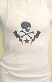 Rock Steady Clothing Skull Lightening Bolt Tattoo Design Muscle Beater Shirt , White Tattoo Design Embroidered Beater Shirt from Steady Clothing