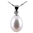 Freshwater Cultured Oval Shape 8-9mm White Pearl Pendant, 16" Sterling Silver 1MM Cable Chain
