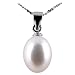 AugustinaJewelry Freshwater Cultured Oval Shape 8-9mm White Pearl Pendant, 16" Sterling Silver 1MM Cable Chain