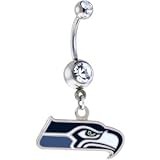 NFL Logo SILVER Double GEM Belly Ring - Seattle Seahawks