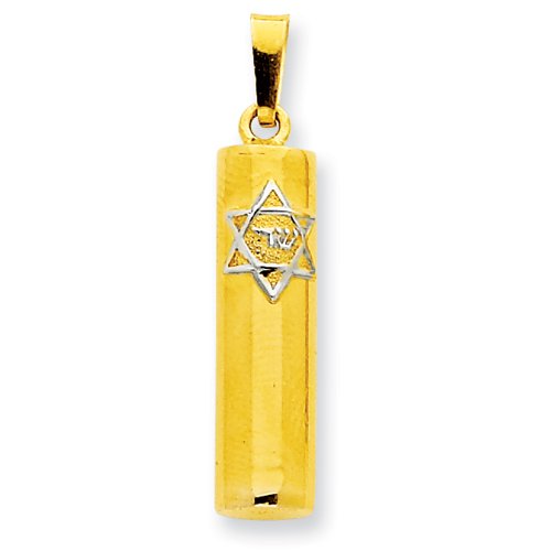 24k Gold-plated Sterling Silver Mezuzah Charm Two Tone Gold Judaica Star of David Pendant
