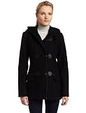 ABS By Allen Schwartz Womens Hooded Duffle Wool Blend Jacket With Faux Leather Trim