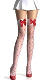 WHITE SHEER STOCKINGS WITH RED HEARTS & WHITE TOPS & RED BOWS