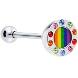 Gem Paved Half Dome Gay Pride Logo Barbell Tongue Ring