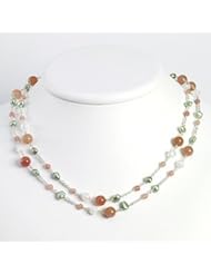 Sterling Silver Jasper/Crackle/Lt Green Cultured Pearl Necklace - QH2767-56"