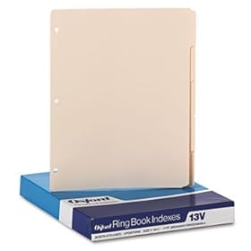 Three-Hole Punched Index for Binder, 1/5 Cut, 5-Tab, Manila, 100/Box