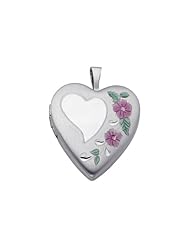 Sterling Silver Pink Enamel Engraved Heart Locket Pendant (0.8" or 20mm Height)